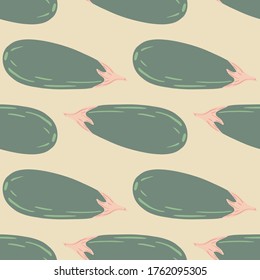 Sabroso patrón de berenjenas sin fisuras en el fondo de la luz. Fondo de pantalla de Aubergines. Ilustración vectorial de alimentos. Fondo decorativo para el diseño de tejidos, impresión textil, tejidos de cocina, envoltura, cubierta.
