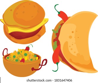 tasty fast all food collection White background
