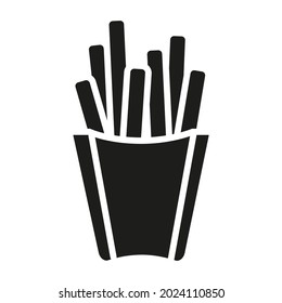 Tasty fast food, french fries, junk food. Vector simple black icon isolated on white. Vector illustration