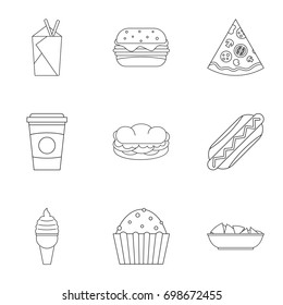 Tasty fast food icon set. Outline style set of 9 tasty fast food vector icons for web isolated on white background
