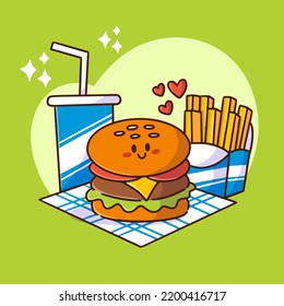 tasty fast food meal dish and food collection doodle vector illustration