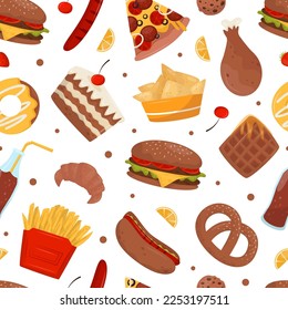 Tasty Fast Food Seamless Pattern Design Vector Template