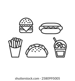 Tasty Fast Food and Street Snacks Icons