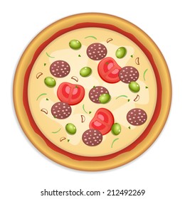 Tasty, flavorful pizza isolated on white background 