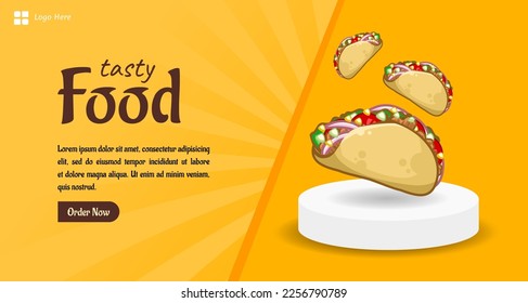 Tasty food banner template taco latin american food vector cartoon