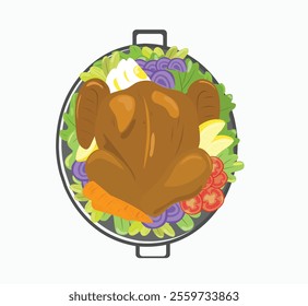 A tasty food bowl featuring roasted chicken and fresh vegetables. Ideal for food-themed designs, healthy eating content, and restaurant menus.