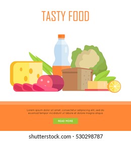 Tasty Food Concept Web Banner Flat Stock Illustration 681013930