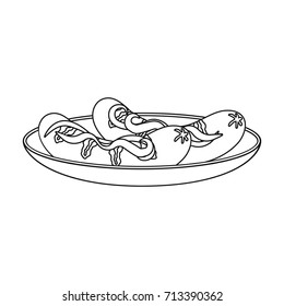 Tasty food, fried sausages. Eating and cooking single icon in outline style vector symbol stock illustration web.