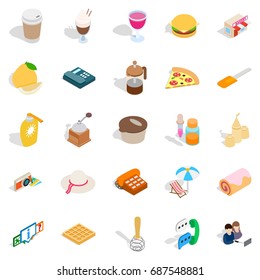 Tasty food icons set. Isometric set of 25 tasty food vector icons for web isolated on white background