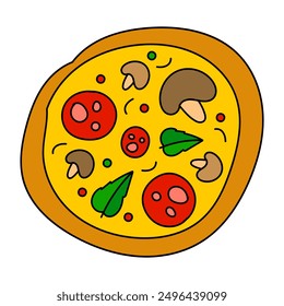 Tasty food. Pizza hand drawn vector illustration isolated on white background. 