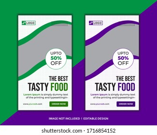 Tasty Food social media post. Editable social media templates for promotions on the Food menu. Set of social media story and post frames. Layout design for marketing on social media vector illustrator