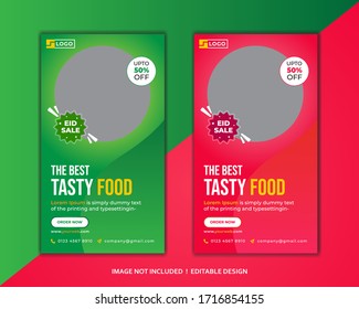 Tasty Food social media post. Editable social media templates for promotions on the Food menu. Set of social media story and post frames. Layout design for marketing on social media vector illustrator