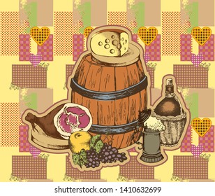 TASTY FOOD. vector illustration. engraved style
