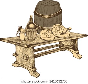 TASTY FOOD. vector illustration. engraved style