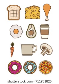 tasty foods colorful set over white background vector illustration