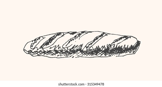 Tasty french baguette or  loaf of bread  icon, in sketch hand drawn style, for food business design. Vector