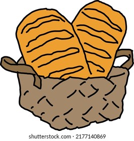 Tasty fresh bread from oven. Healthy food to every day dish. For bakery shop logo, cafe poster, restaurant menu. Hand drawn vector illustration. Cartoon retro vintage line style drawing.