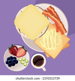 tasty fresh breakfast with arepa and bacon