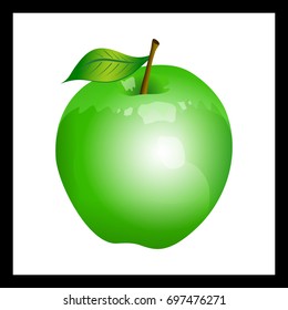 Tasty fresh green apple with leaf isolated on white background