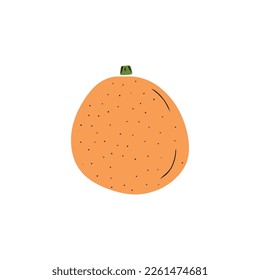 Tasty fresh juicy orange fruit with black line isolated on white background. Hand drawn vector doodle simple flat cartoon illustration. Concept of juice, citrus, health, vitamin, children, drawing.