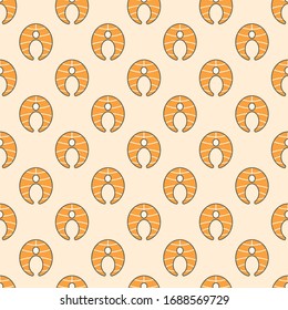 Tasty fresh Salmon steak. Seafood meal. Minimalistic Icons. Colored Vector Illustration. Black outline. Cartoon style, simple flat design. Seamless pattern. Background, wallpaper