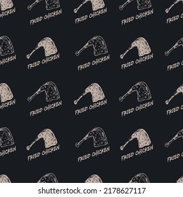 Tasty Fried Chicken Leg Vector Graphic Silhouette Seamless Pattern can be use for background and apparel design