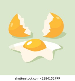 Tasty fried egg for breakfast. Delicious food in the morning. Yellow yolk. Scrambled egg. Vector illustration in cartoon style