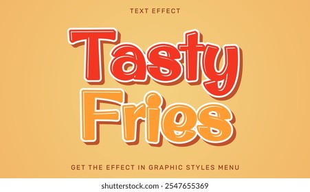 Tasty fries text effect template in 3d design