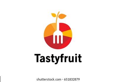 Tasty Fruit Apple Fork Logo Design Illustration