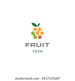 Bayas de fruta sabrosas con logotipo de conexión de datos, logo de tecnología de la fruta