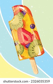 Tasty Fruit Ice Cream Popsicle vector, cool and fresh summer dessert 