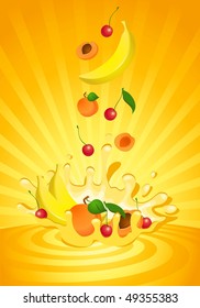 Tasty fruit in yoghurt - vector illustration