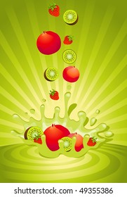 Tasty fruit in yoghurt - vector illustration