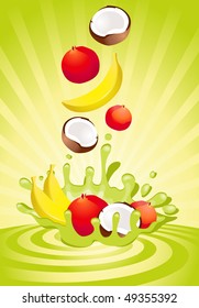 Tasty fruit in yoghurt - vector illustration