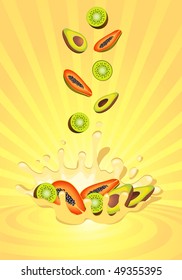 Tasty fruit in yoghurt - vector illustration
