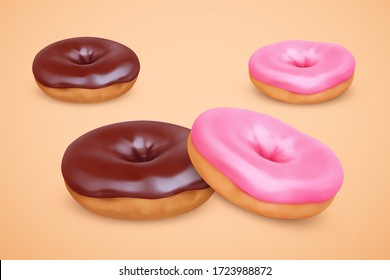 Tasty glazed donuts, vector illustration.
