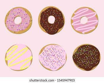 Tasty glazed doughnut set vector.
Flat style, perfect for logo compositions, icons or whatever you need.
