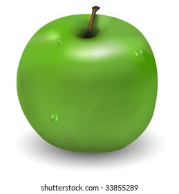 Tasty green apple with few waterdrops on it, vector.