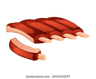 Sabrosas costillas a la parrilla deliciosa Ilustración vectorial de plato aislado sobre fondo blanco