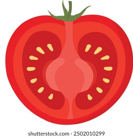 Tasty half tomato icon Flat illustration of tasty half tomato. Red tomatoes. Food concept. Half tomato flat vector illustration on white background