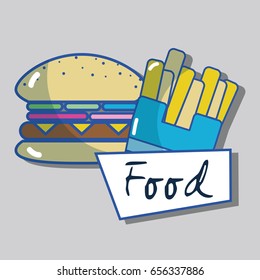 tasty hamburger with fries french fast food