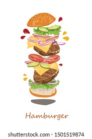 Tasty hamburger on white background. Vector illustration