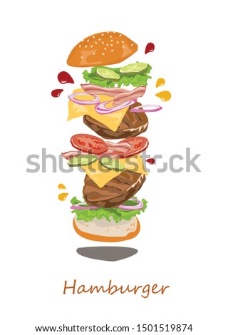 Tasty hamburger on white background. Vector illustration