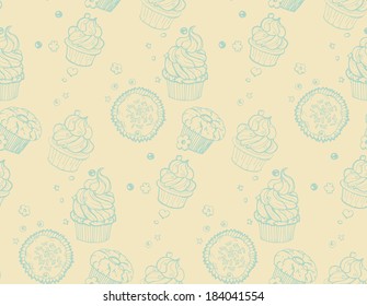 Tasty hand drawn seamless cupcake pattern