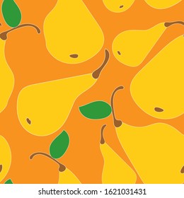 Tasty healthy vegetable pear on a seamless pattern. Hand drawn vector. Color illustration in a trendy style. Flat design. Element is isolated in eps 10 format.