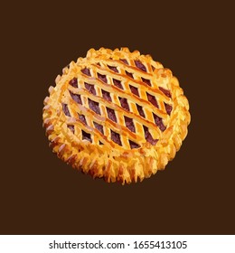 Tasty hot apple pie on a dark background.