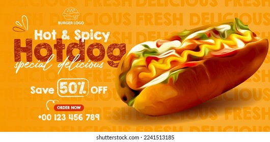 Tasty hot dog banner templates for promotions on the Food menu