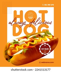 Plantillas de medios sociales de hot dog para promociones en el menú Comida