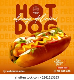 Tasty hot dog social media templates for promotions on the Food menu