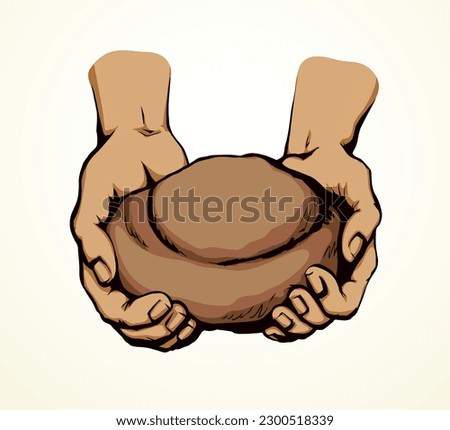 Tasty hot light white barley roll bun dough help need boy kid child beg chef baker receiv. Pencil drawn old male god Jesus Christ arm faith feed rye diet cuisine icon sign logo concept retro bible art